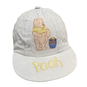vtg kids 90s Winnie The Pooh Disney Hat Cap Baseball Stretch Light Blue Honeypot